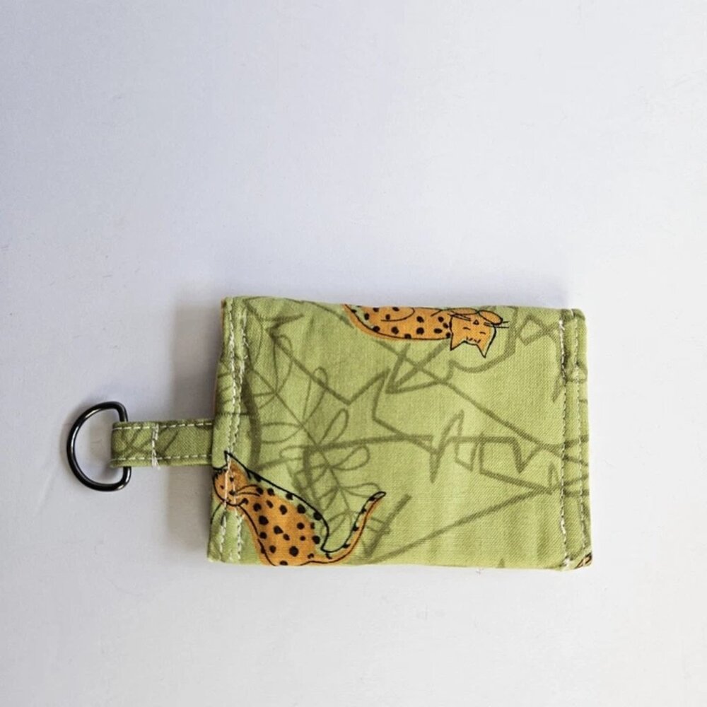 Small Wallet Green Cats ID Card Holder With Key Clip Ring